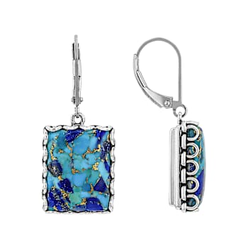 Blended Turquoise And Lapis Oxidized Sterling Silver Earrings 16x12mm