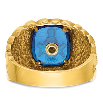 10K Yellow Gold Men's Nugget Texture and Lab Created Sapphire Masonic Ring