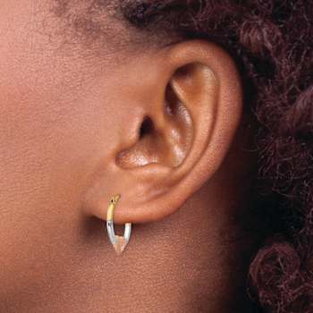 14k Yellow Gold and Rhodium Over 14k Yellow Gold Satin and Diamond-Cut
5/8" Heart Hoop Earrings