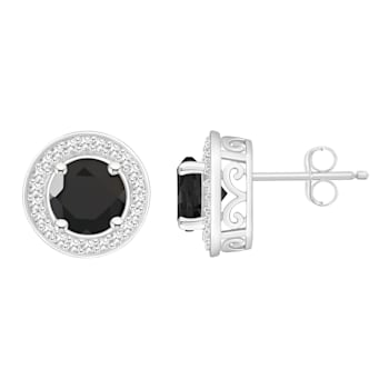 6mm Round Black Onyx 1/5 ctw Diamond Rhodium Over Sterling Silver Halo
Stud Earrings
