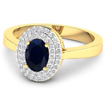 1.06ctw Blue Sapphire and Diamond 14K Yellow Gold Halo Ring
