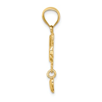 14k Yellow Gold Mom with Dangling Heart pendant