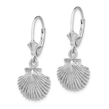 Rhodium Over 14k White Gold Textured Scallop Shell Earrings