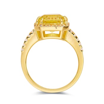 Asscher Cut Lab Created Yellow Sapphire, White Topaz 18K Yellow Gold
Over Sterling Silver Halo Ring