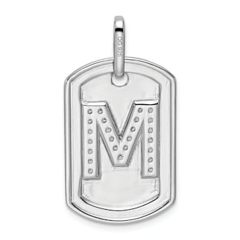 Rhodium Over 14k White Gold Diamond Gold Initial M Dog Tag Charm
