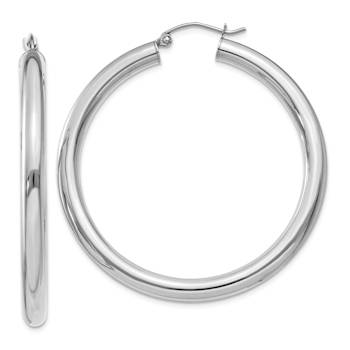 Rhodium Over 14k White Gold 1 3/4" Polished Tube Hoop Earrings