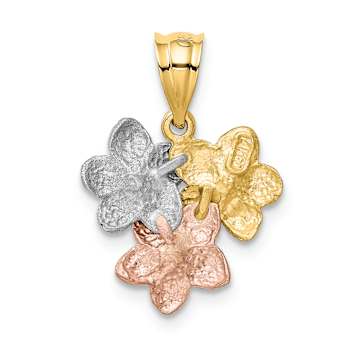 14K Tri-color Gold Diamond-Cut and Satin Flower Pendant