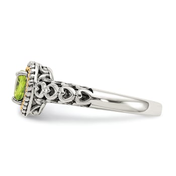 Sterling Silver with 14K Accent Antiqued Peridot Ring