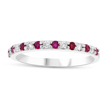 Ruby and Diamond 14k White Gold Anniversary Band Ring 0.35ctw