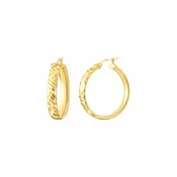 14K Yellow Gold Over Sterling Silver Enamel Hammered Hoop Earrings in Golden