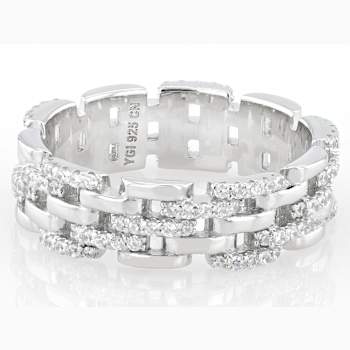 Stacking Link CZ Band Ring In Sterling Silver