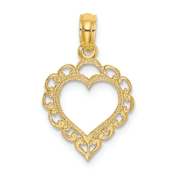 10K Yellow Gold Textured Heart with Lace Trim Charm