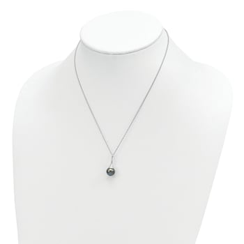 Rhodium Over Sterling Silver 9-10mm Teardrop Tahitian Saltwater Cultured
Pearl Necklace