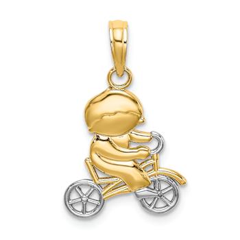 14k Two-tone Gold Little Boy On Bicycle Charm