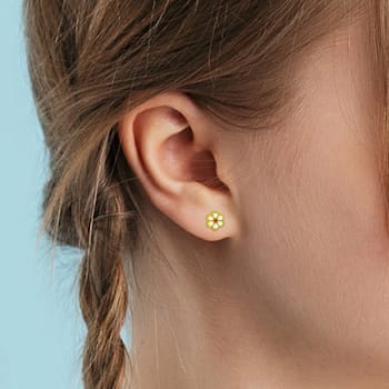 Children's Yellow Enamel Flower Stud Earrings in Sterling Silver
