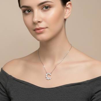 Initial C Mixed Cut CZ Pendant Necklace In Sterling Silver 18 Inch