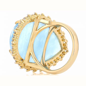 Aquamarine Pear And White Zircon Cocktail Ring In 18K Gold Over Sterling
Silver 1.43ctw