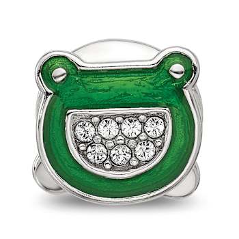 Sterling Silver Enamel Frog with Crystal Bead