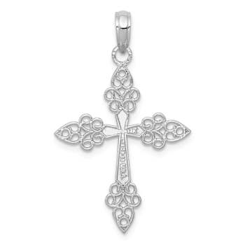Rhodium Over 14k White Gold Filigree Cross Pendant
