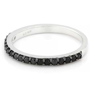 Black CZ Accent Band Ring In Sterling Silver