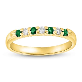 0.25ctw Emerald and Diamond Wedding Band Ring in 14k Yellow Gold