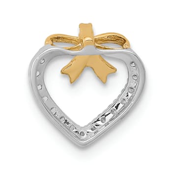 14k White Gold and Yellow Rhodium Over 14k White Gold Diamond Heart with
Bow Chain Slide Pendant