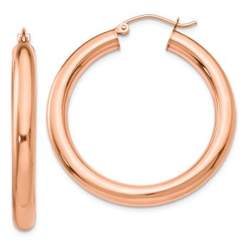 14k Rose Gold Polished 1 3/8" Tube Hoop Earrings