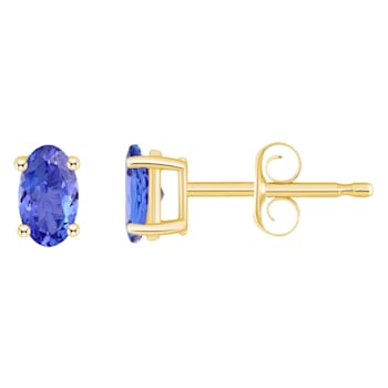 5x3mm Oval Tanzanite 14k Yellow Gold Stud Earrings