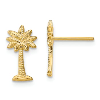 14k Yellow Gold Textured Palm Tree Stud Earrings