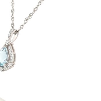 Rhodium Over Sterling Silver 9x7mm Pear Shaped Aquamarine Pendant 2.10ctw