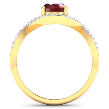 1.74ctw Red Ruby and Diamond 14K Yellow Gold Halo Ring