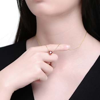 Ruby Color CZ Heart Solitaire Necklace In 14K Gold Over Brass