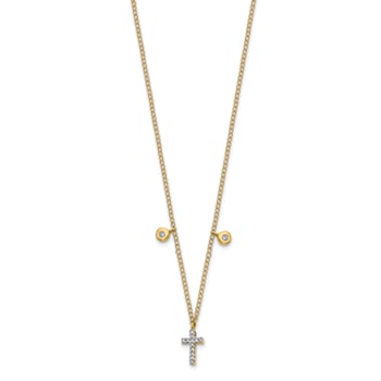 10k Yellow Gold and Rhodium Over 10k Yellow Gold Cable Link Diamond
Cross 18 inch Necklace