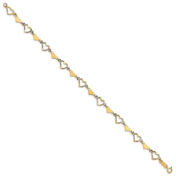 14K Yellow Gold Polished Diamond-cut Open and Stamp Heart Bracelet