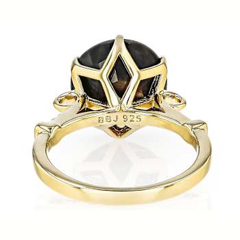 Golden Sheen Sapphire Round Solitaire Ring In 18K Gold Over Sterling
Silver 8.03ct