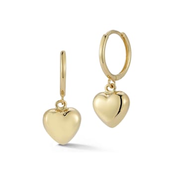 Bellissima Gold 14K Yellow Gold Puffed Heart Charm Huggie Hoop Earrings