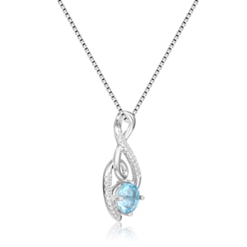 Round Blue Topaz and White Sapphire Sterling Silver Pendant With Chain