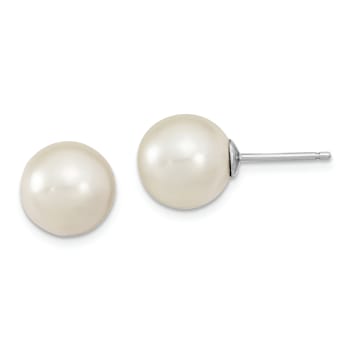 Rhodium Over Sterling Silver 10-11mm White/Grey Imitation Shell Pearl 3
Earring Set