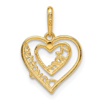 14K Yellow Gold Cubic Zirconia Mom and Daughter Heart Pendant