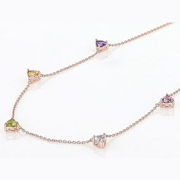 Multi-Gemstone Heart Station Necklace In 18K Rose Gold Over Sterling
Silver 2.02ctw