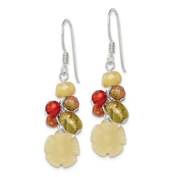 Sterling Silver Jadeite, Unikite, Peridot, Aventurine, Carnelian Dangle Earrings