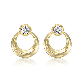 CZ Eternity Circle Hoop Earrings In 14K Gold Over Brass