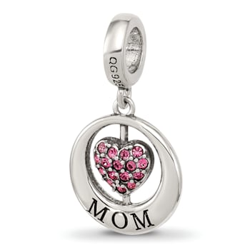 Sterling Silver Enameled Mom and Pink Crystal Heart Bead
