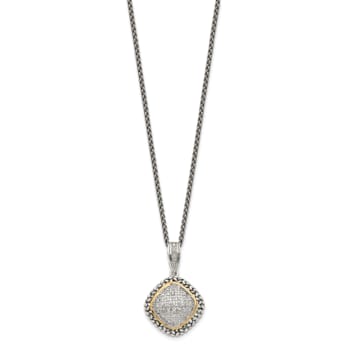 Sterling Silver Antiqued with 14K Accent Diamond 18-inch Necklace
