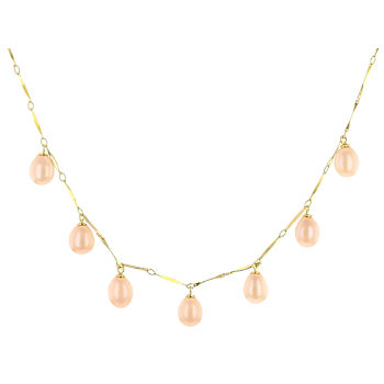 Peach Freshwater Pearl Drop Necklace In 18K Gold Over Sterling Silver