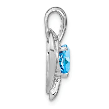 Rhodium Over 14k White Gold Blue Topaz and Diamond Heart Pendant