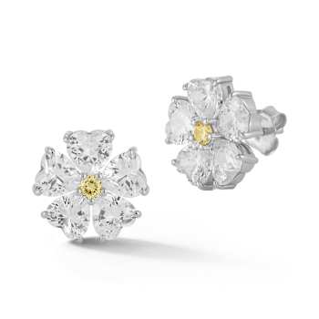 Rachel Zoe Yellow and White CZ Heart Petal Flower Stud Earrings in
Rhodium Over Sterling Silver