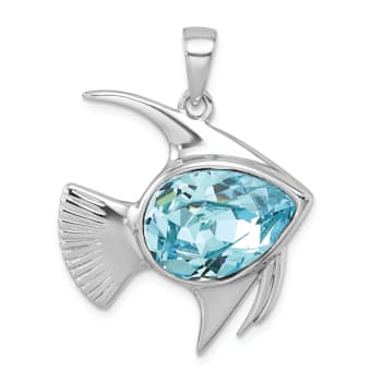Rhodium Over Sterling Silver Polished Crystal Angel Fish Pendant