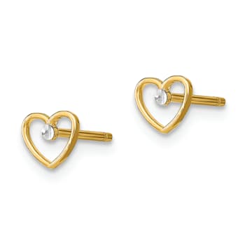 14K Two-tone Gold 5mm Diamond-Cut Heart Stud Earrings