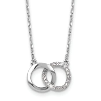 Rhodium Over Sterling Silver Cubic Zirconia Interlocking Ring Necklace